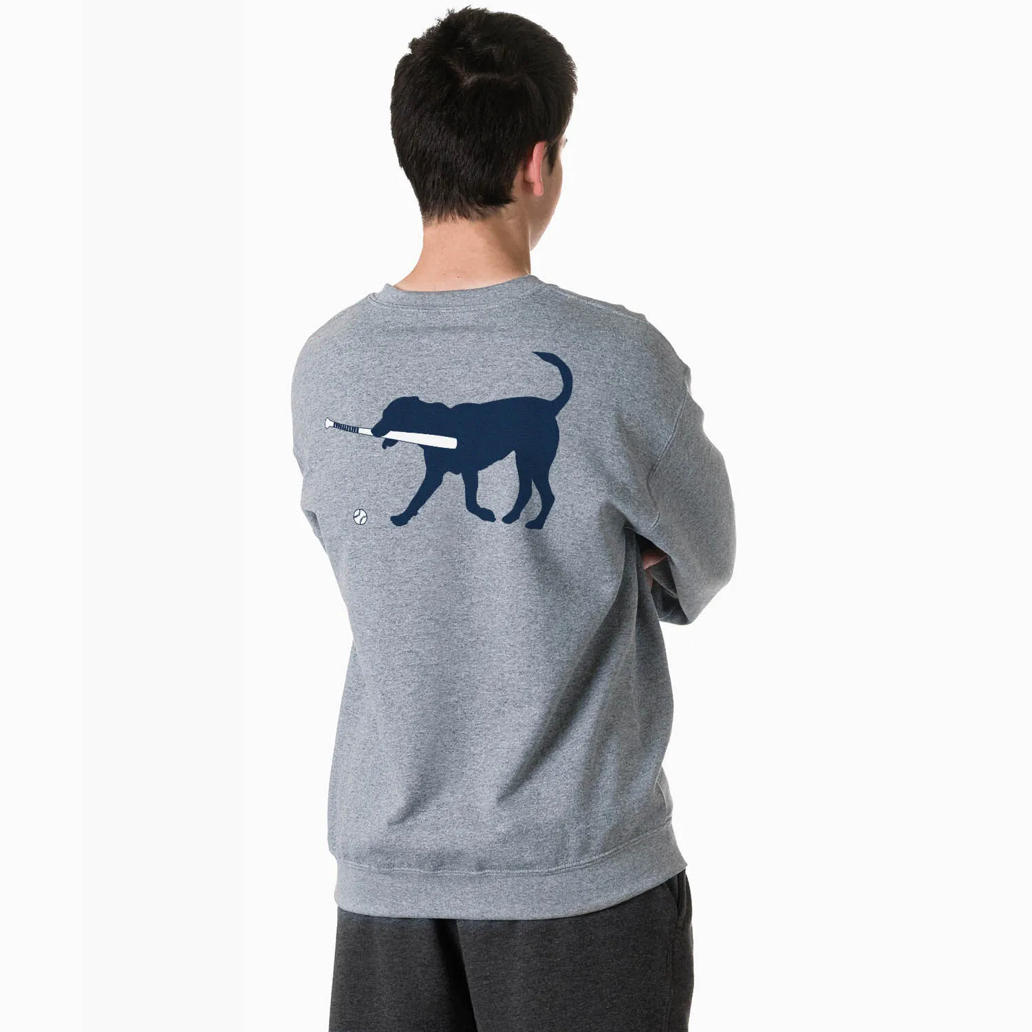 Baseball Crewneck Sweatshirt - Navy Baseball Dog (Back Design) 